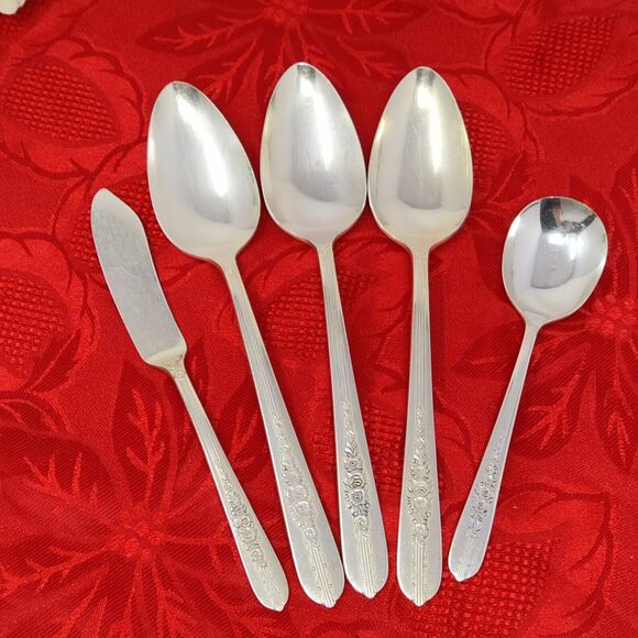 5X Serving Pieces 1939 ROYAL ROSE Oneida Nobility Plate Silverplate Spoons Sprea - Picture 2 of 13